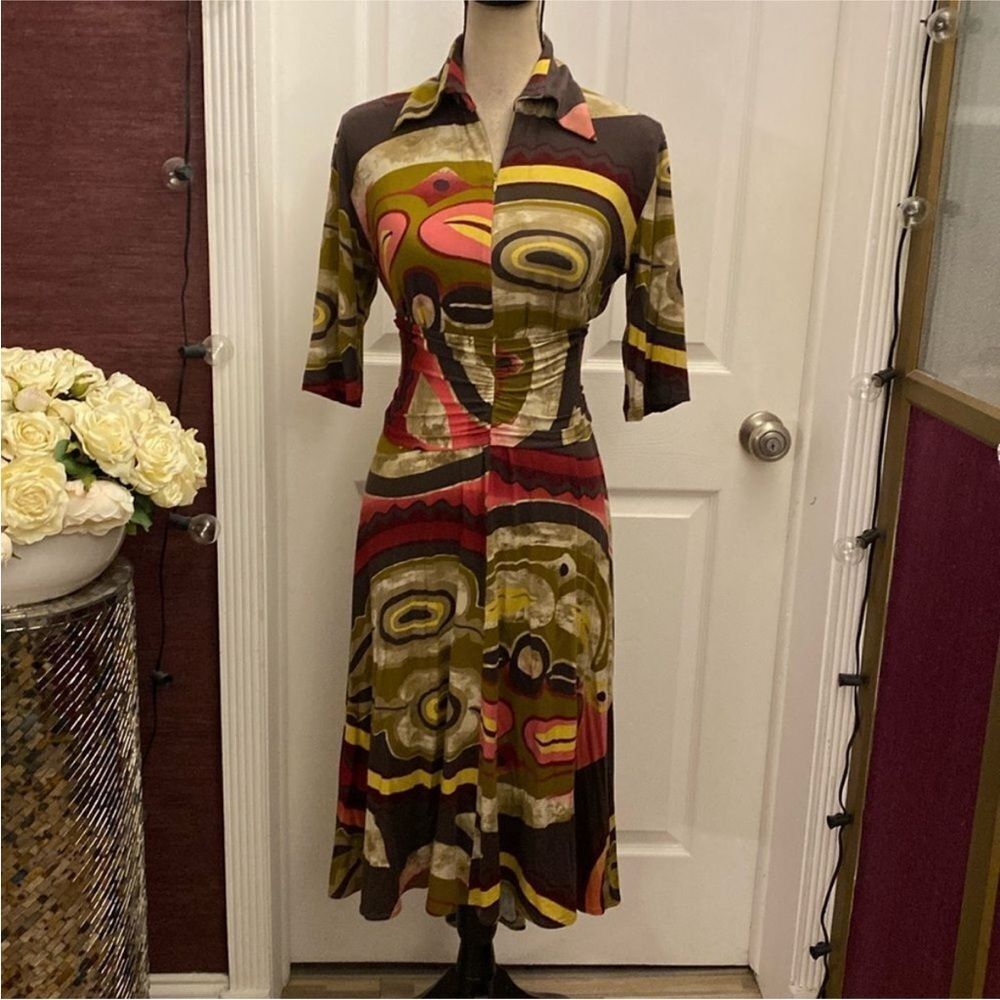 Silvia Tcherassi Brown and Yellow Midi Dress, US12